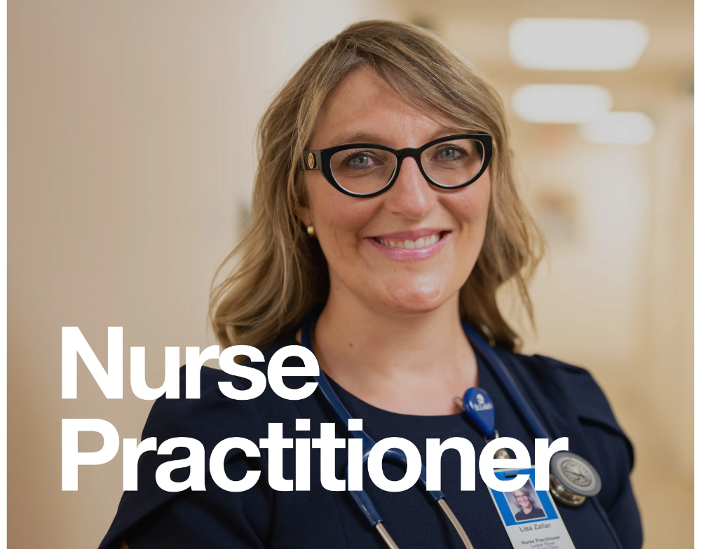 St. Luke's NP smiling in clinic hallway with text that says Nurse Practitioner